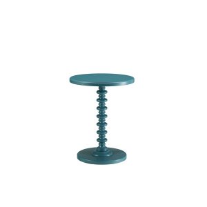 Homeroots.co 286295 Teal Solid Wooden Spindle Side Table