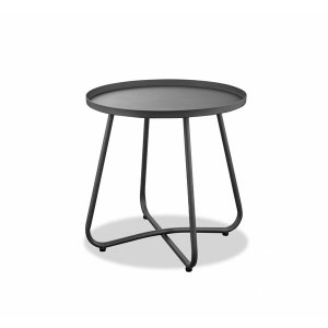 Homeroots.co 372278 Gray Aluminum Indoor Outdoor Round End Table