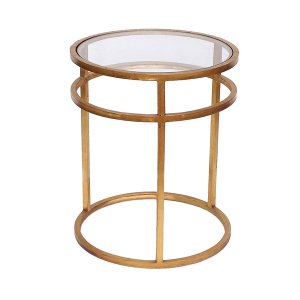 Homeroots.co 274847 Minimalist Modern Gold And Glass Round Side End Ta