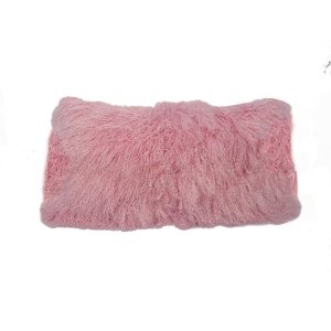 Homeroots.co 334357 17 Pink Tibetan Lamb Fur Pillow With Microsuede Ba