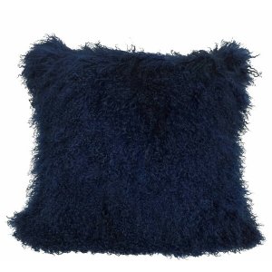 Homeroots.co 334385 24 Navy Blue Tibetan Lamb Fur Pillow With Microsue