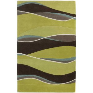 Homeroots.co 353539 2' X 4' Lime Or Mocha Waves Wool Area Rug