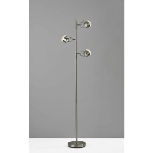 Homeroots.co 372846 Three Hollywood Spotlights Floor Lamp In Brushed S