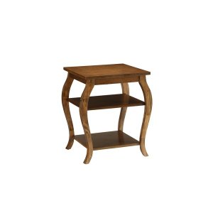 Homeroots.co 286311 Square Walnut Wood End Table With Shelves