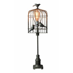 Homeroots.co 379785 Vintage Inspired Pewter Finish Bird Cage Table Lam