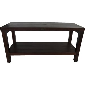 Homeroots.co 376669 Rectangular Teak Shower Outdoor Bench With Shelf I