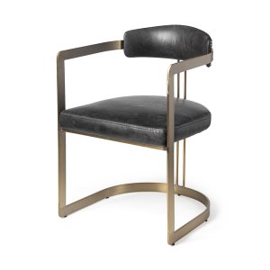 Homeroots.co 380437 Black Leather Seat With Gold Iron Frame Dining Cha