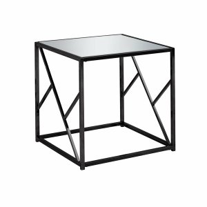 Homeroots.co 333178 22 X 22 X 21.75 Black Metal Glass Finish End Table