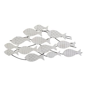 Homeroots.co 373416 Distressed Fish In Motion Metal Wall Sculpture