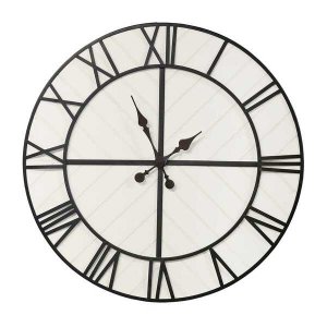 Homeroots.co 373419 31.5 White Wood And Black Metal   Wall Clock