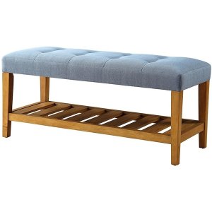 Homeroots.co 286431 40 X 16 X 18 Blue And Oak Simple Bench