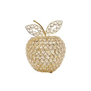 Homeroots.co 379769 10.75 Medium Faux Crystal Gold Apple Sculpture