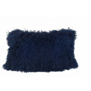 Homeroots.co 334358 17 Navy Blue Tibetan Lamb Fur Pillow With Microsue