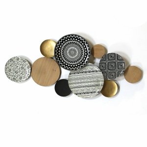 Homeroots.co 373169 Boho Medley Metal  Wood Plates Wall Decor