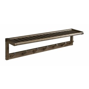 Homeroots.co 380045 Wood Large Peg Coat Or Towel Rack With Shelf In An