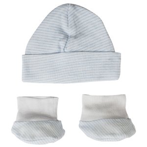 Bambini 030-Striped-Blue Baby Cap And Bootie Set