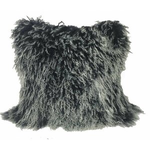 Homeroots.co 334369 20 Black White Tibetan Lamb Fur Pillow With Micros