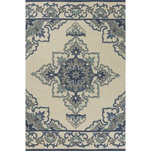 Homeroots.co 353307 2'x3' Ivory Blue Hand Woven Hooked Traditional Flo