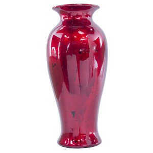 Homeroots.co 354502 8.75 X 8.75 X 21.25 Red Ceramic Lacquered Vase