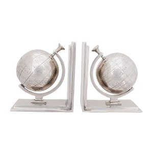 Homeroots.co 364199 4.5 X 6.75 X 7.75 Alum Globe Bookend Set Of Two