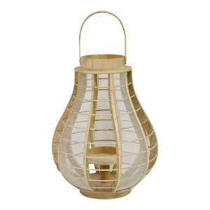 Homeroots.co 373306 Bamboo And Wood Burlap Mesh Lantern