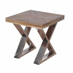 Homeroots.co 373067 Multi Grain Wood And Chrome End Or Side Table