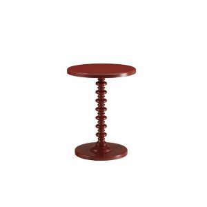 Homeroots.co 286296 Fun Red Wood Pedestal End Table