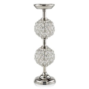 Homeroots.co 379767 14 Pilar Double Faux Crystal Ball Candleholder