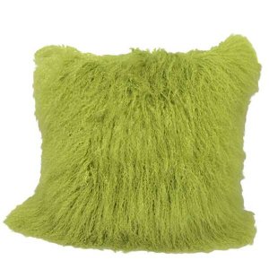 Homeroots.co 334374 20 Lime Green Tibetan Lamb Fur Pillow With Microsu