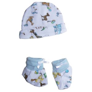 Bambini 030-Printed Baby Cap And Bootie Set