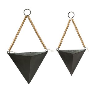 Homeroots.co 373415 Set Of 2 Triangle Metal And Wood Wall Planters