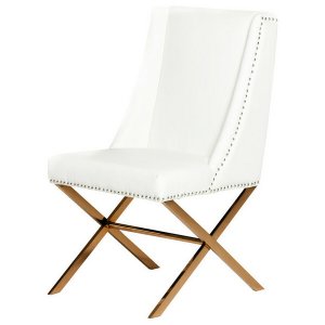 Homeroots.co 284232 37 White Leatherette And Rosegold Steel Dining Cha