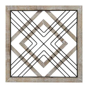 Homeroots.co 373389 Sqaure Wood  Metal Geometric Plate Wall Decor