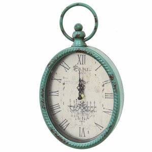 Homeroots.co 321332 11.5 Teal Oval Vintage Look Metal Wall Clock