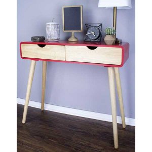 Homeroots.co 319738 38.5 X 9 X 17 Red Mdf Wood Console Table With Draw