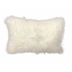 Homeroots.co 334354 17 Bright White Tibetan Lamb Fur Pillow With Micro