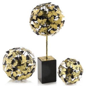 Homeroots.co 354705 6 X 6 X 6 Black Gold Leaf Butterfly Sphere