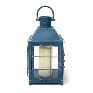 Homeroots.co 373160 Distressed Blue Metal Lighthouse Lantern