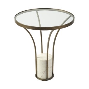 Homeroots.co 380677 21 Round Glass Top End Table With Metal And Marble