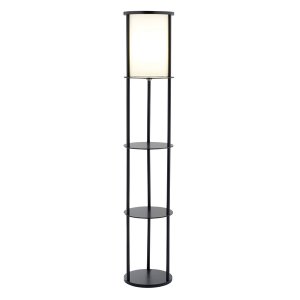 Homeroots.co 372522 Black Wood Finish Floor Lamp With Circular Storage