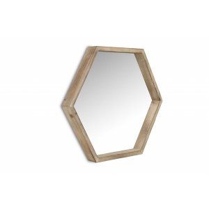 Homeroots.co 379820 Modern Natural Wood Finish Hexagonal Wall Mirror