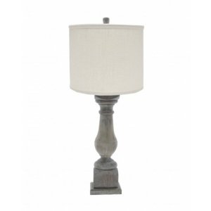 Homeroots.co 380181 White Washed Wood Finish Table Lamp With Ivory Lin