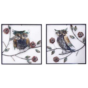 Homeroots.co 319806 22 X 6 X 23 Metallic Multi-color Metal Garden Owls