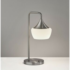 Homeroots.co 372855 Gnome Alabaster Glass Brushed Steel Table Lamp