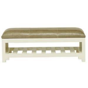 Homeroots.co 373965 48 X 16 X 16 Off White Wood Leather Bench