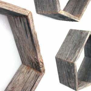 Homeroots.co 380354 Set Of 3 Hexagon Rustic Natural Weathered Grey Woo