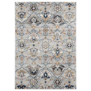 Homeroots.co 367994 2' X 3' Ornate Design Neutral Tone  Blue Grey Acce