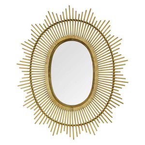 Homeroots.co 373317 36 Oval Bamboo Wood Framed Wall Mirror