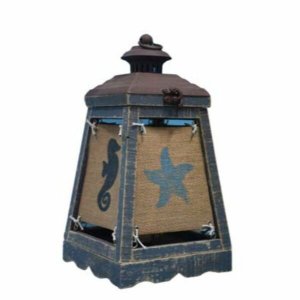 Homeroots.co 380542 Cape Lantern Blue Accent Lamp With Coastal Icons