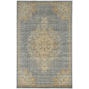 Homeroots.co 375297 2'x3' Slate Grey Floral Damask Wool Area Rug